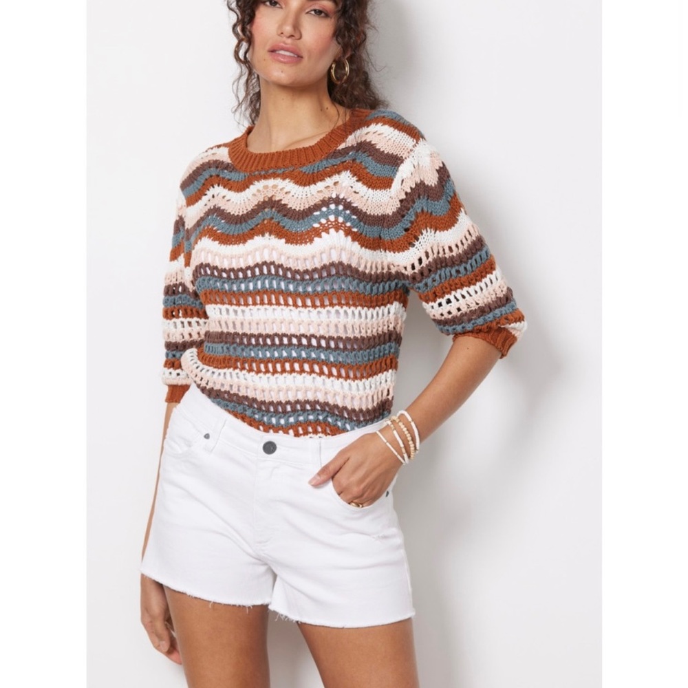 PRETTY 🤎Striped Open-Knit Pullover Sweater 🤎 - Multi Brown🤎 Medm